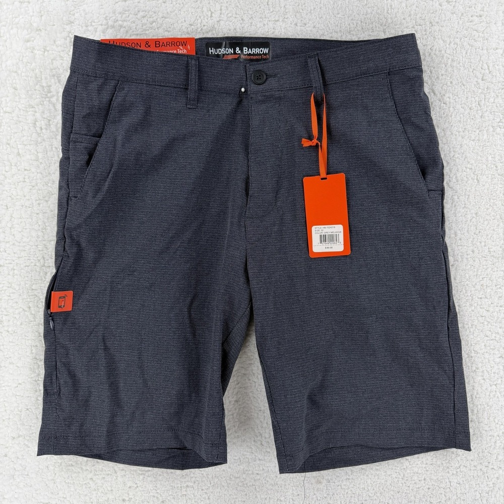 Hudson & Barrow Shorts Mens 32‎ Gray 10" Performance Tech Athletic HB-7024219